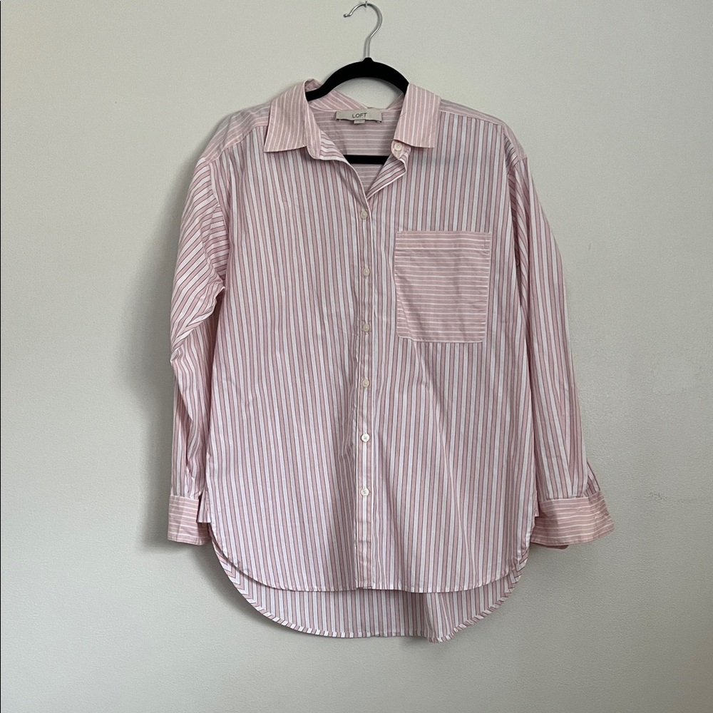 LOFT Pink and White Striped Casual Shirt